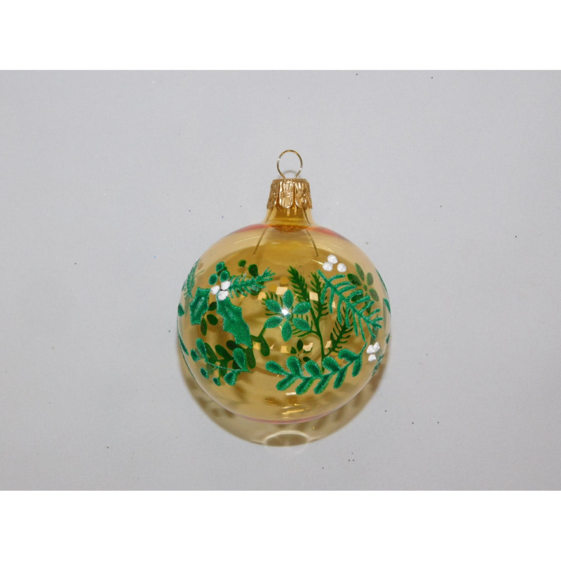 ONREX Vánoční ozdoba skleněná koule zlatá větvičky pr. 7 cm