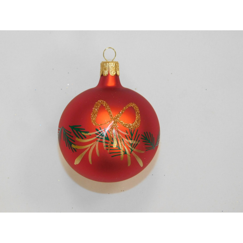 ONREX Vánoční ozdoba skleněná koule červená/zlatá větvičky pr. 7 cm