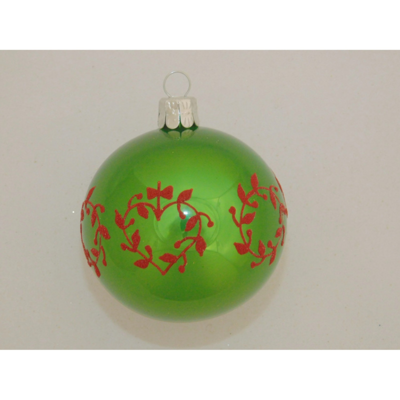 ONREX Vánoční ozdoba skleněná koule zelená větvičky pr. 7 cm