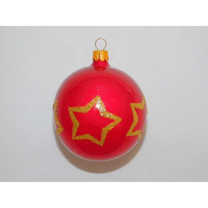 ONREX Vánoční ozdoba skleněná koule červená hvězdičky pr. 8 cm