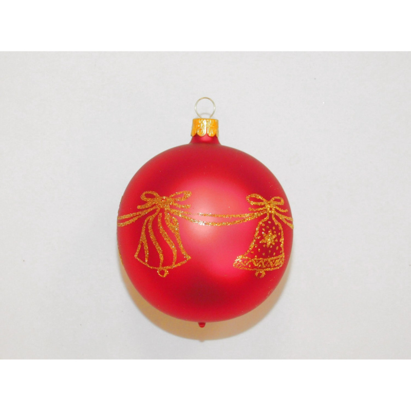 ONREX Vánoční ozdoba skleněná koule červená zvonky pr. 8 cm