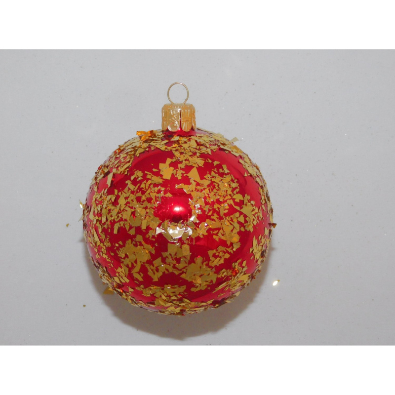 ONREX Vánoční ozdoba skleněná koule červená posyp pr. 8 cm
