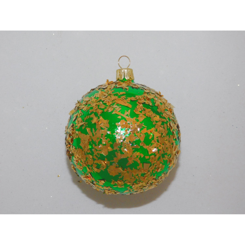 ONREX Vánoční ozdoba skleněná koule zelená posyp pr. 8 cm