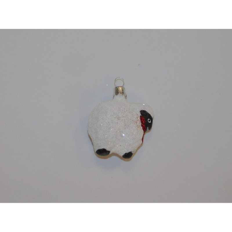 ONREX Vánoční ozdoba skleněná ovečka bílá posyp 5 cm