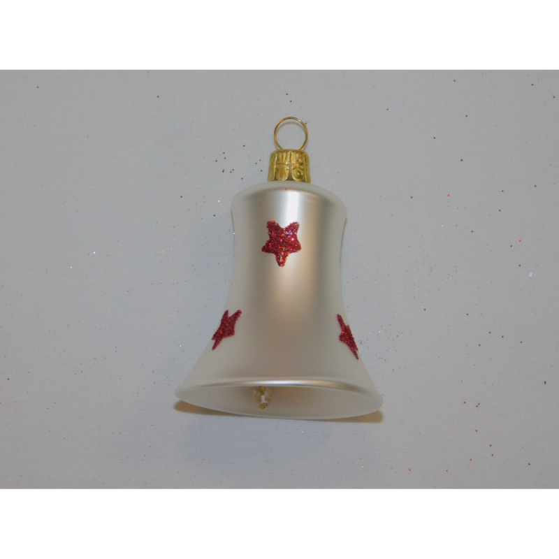 ONREX Vánoční ozdoba skleněná zvonek bílý hvězdičky 5,5 cm