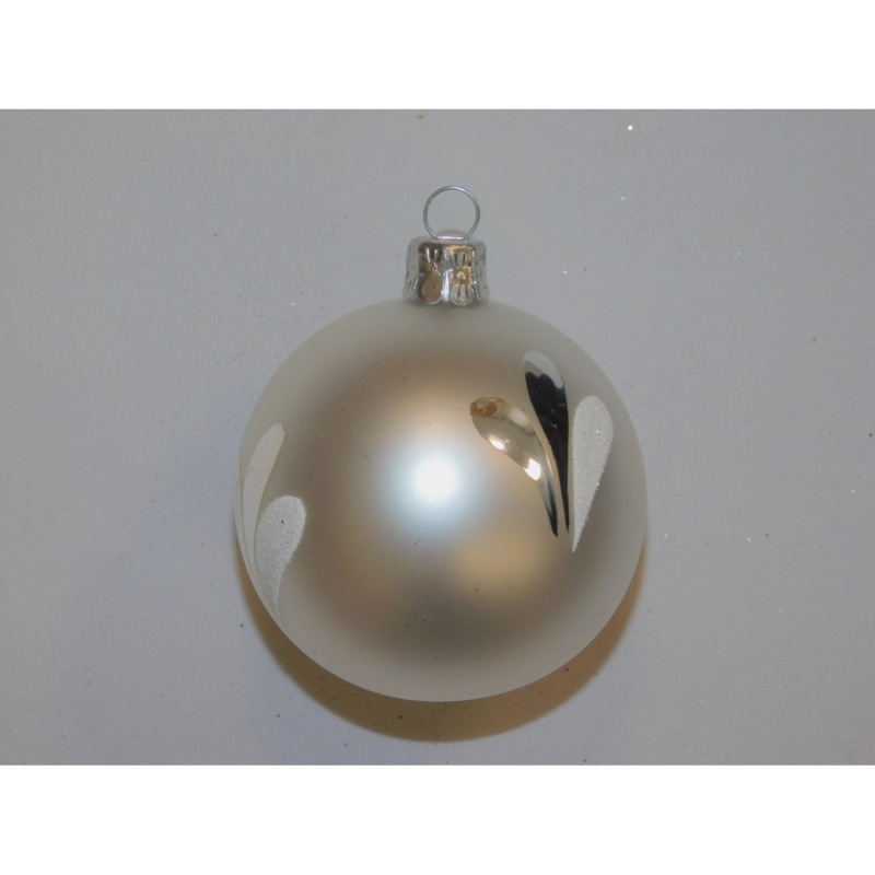 ONREX Vánoční ozdoba skleněná koule bílá/stříbrná lístky pr. 7 cm