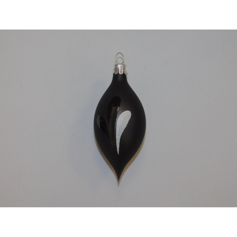 ONREX Vánoční ozdoba skleněná oliva černá lístky 8 cm