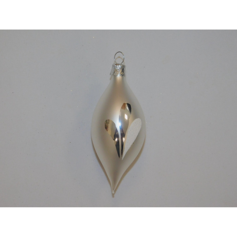 ONREX Vánoční ozdoba skleněná oliva bílá lístky 8 cm