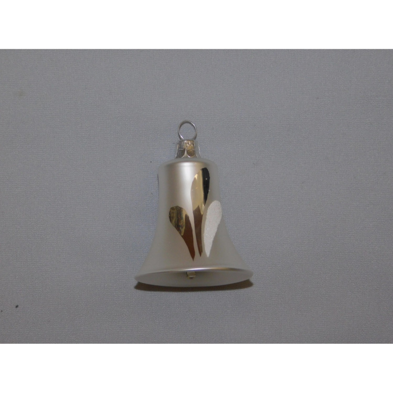 ONREX Vánoční ozdoba skleněná zvonek bílý lístky 5,5 cm