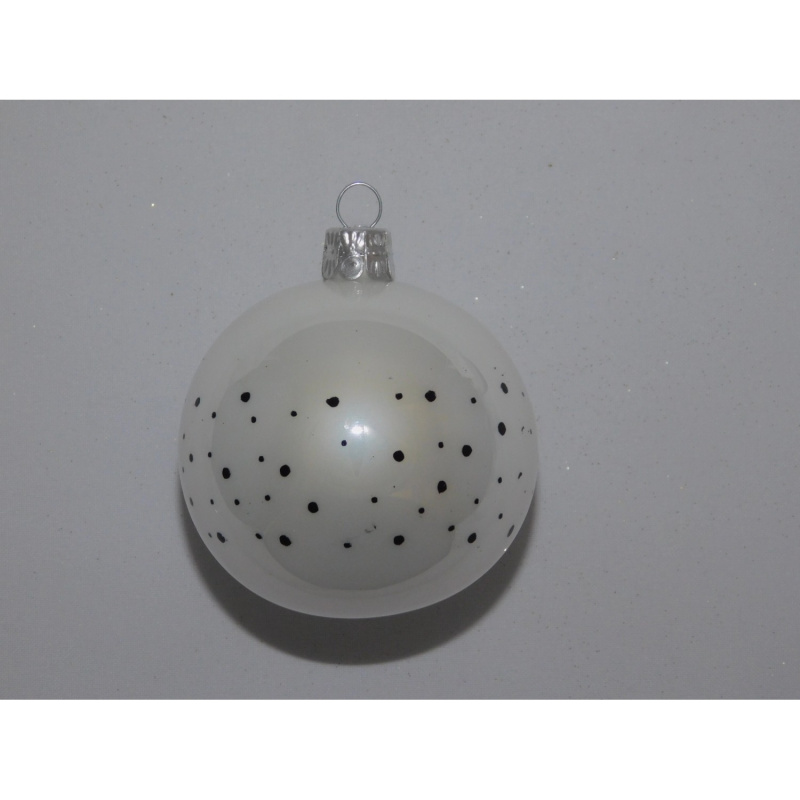 ONREX Vánoční ozdoba skleněná koule bílá tečky pr. 7 cm