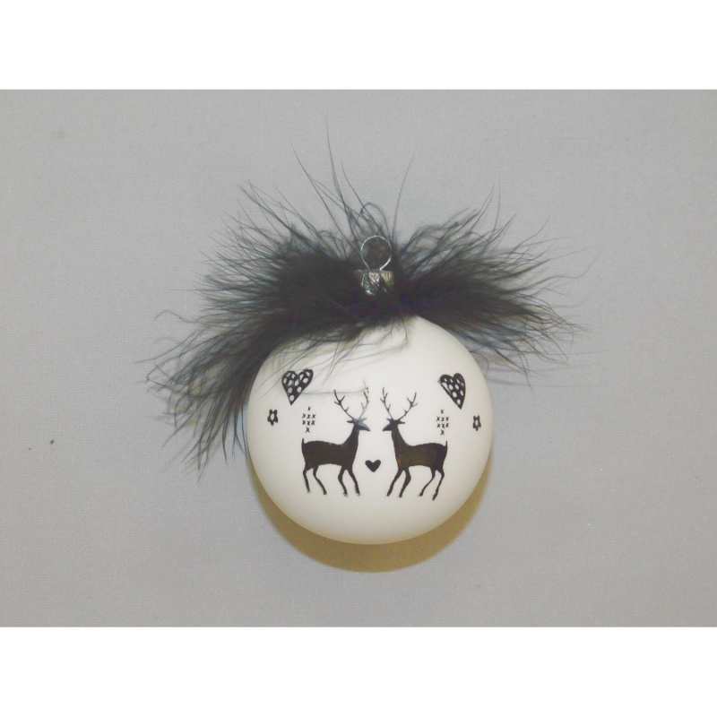 ONREX Vánoční ozdoba skleněná koule bílá jeleni pr. 7 cm