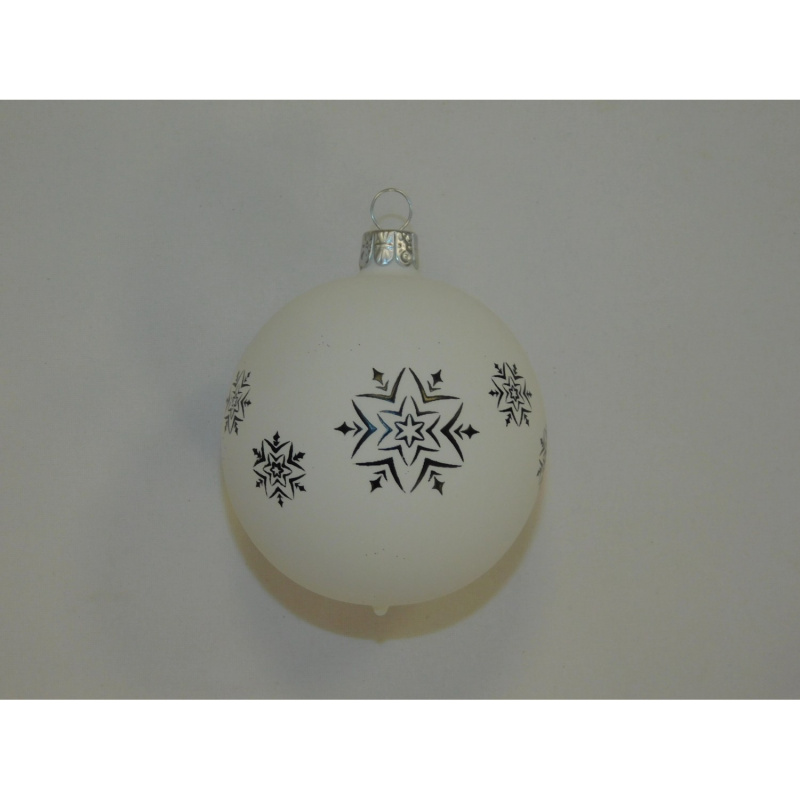 ONREX Vánoční ozdoba skleněná koule bílá/černá hvězdičky pr. 7 cm