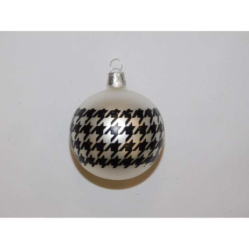 ONREX Vánoční ozdoba skleněná koule bílá/černá dekor pr. 7 cm