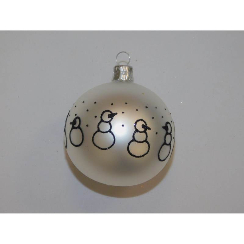 ONREX Vánoční ozdoba skleněná koule bílá sněhuláci pr. 7 cm