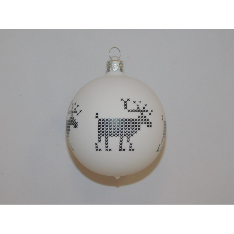 ONREX Vánoční ozdoba skleněná koule bílá sobi pr. 7 cm