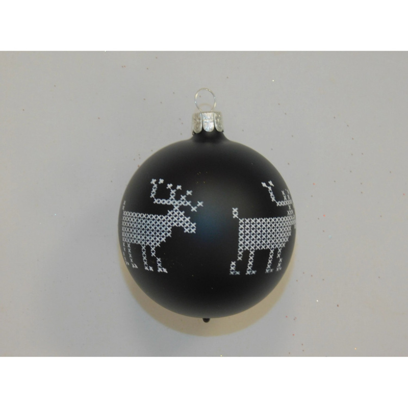 ONREX Vánoční ozdoba skleněná koule černá sobi pr. 7 cm
