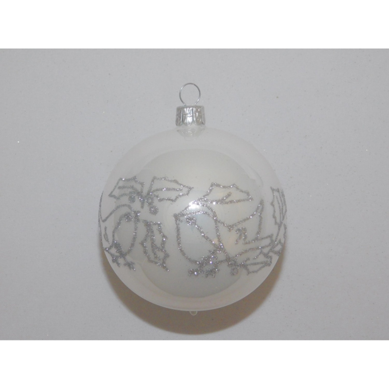 ONREX Vánoční ozdoba skleněná koule bílá ptáci pr. 8 cm