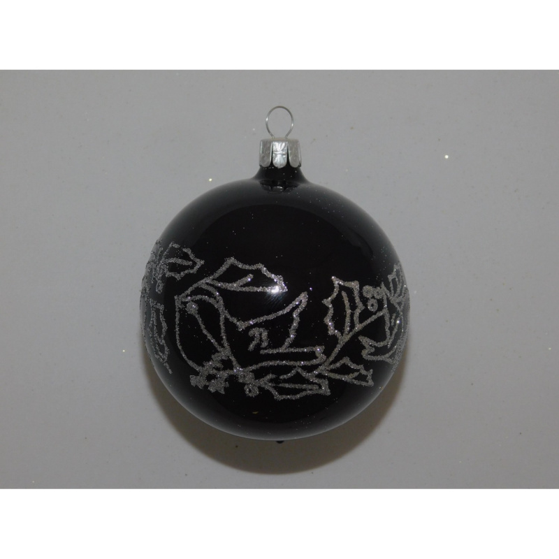 ONREX Vánoční ozdoba skleněná koule černá ptáci pr. 8 cm