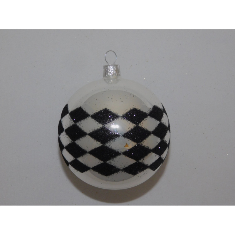 ONREX Vánoční ozdoba skleněná koule bílá/černá dekor pr. 8 cm