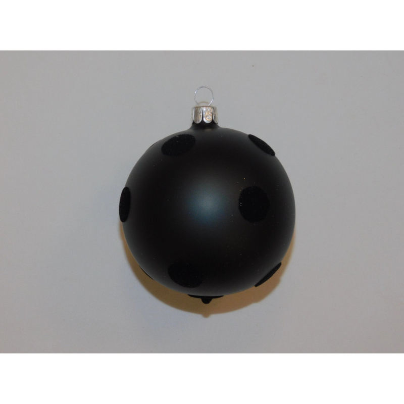ONREX Vánoční ozdoba skleněná koule černá puntíky pr. 8 cm