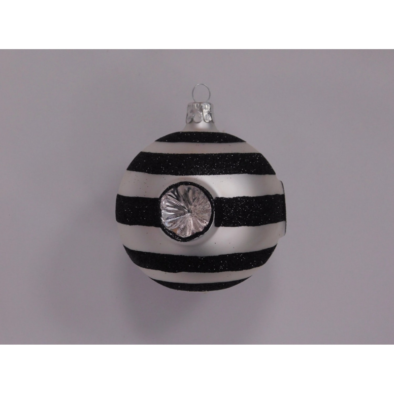 ONREX Vánoční ozdoba skleněná koule bíločerná reflektor pr. 8 cm