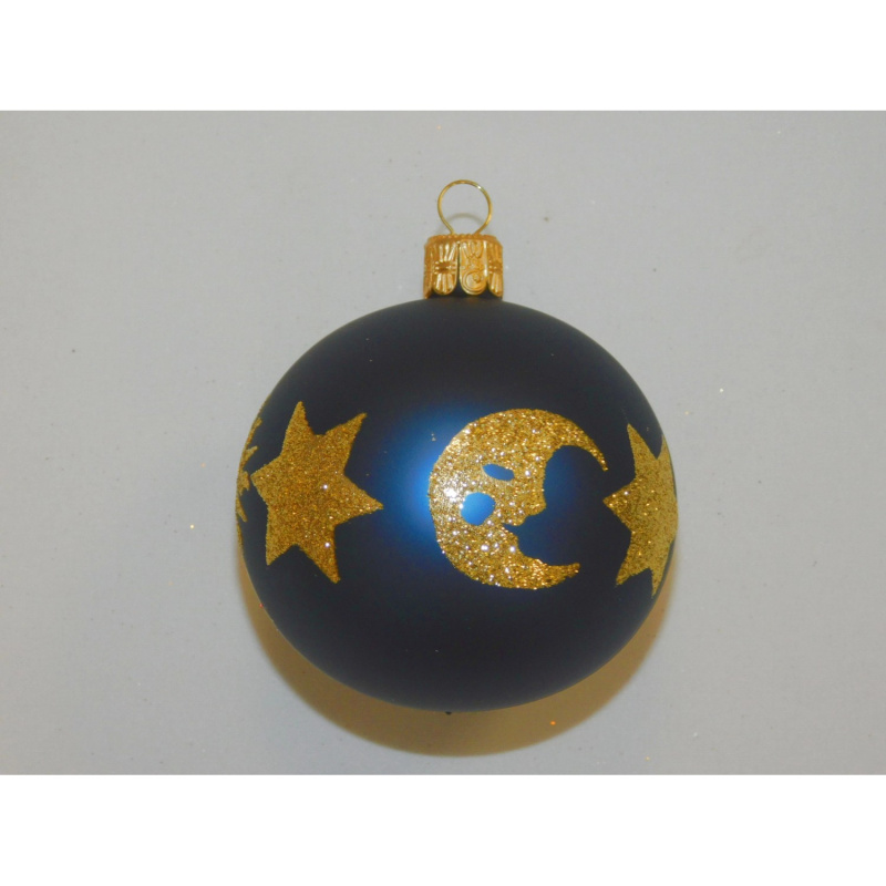 ONREX Vánoční ozdoba skleněná koule modrá dekor pr. 7 cm