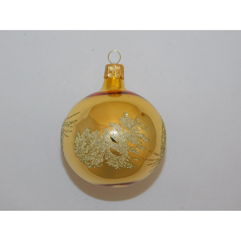 ONREX Vánoční ozdoba skleněná koule zlatá šišky pr. 7 cm