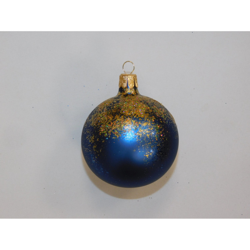 ONREX Vánoční ozdoba skleněná koule modrá posyp pr. 7 cm