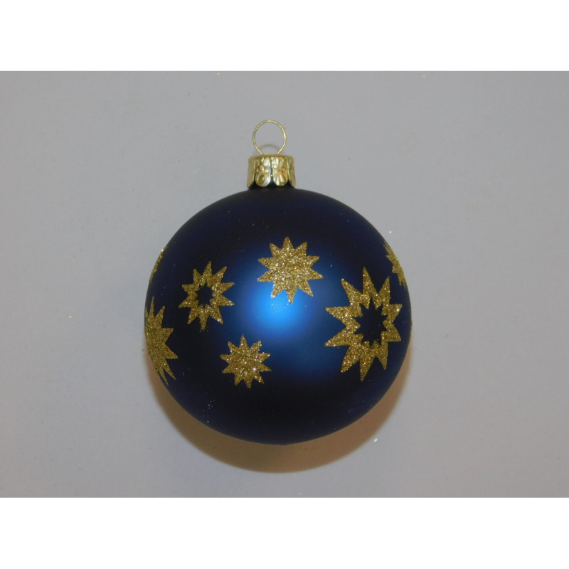 ONREX Vánoční ozdoba skleněná koule modrá/zlatá hvězdičky pr. 7 cm