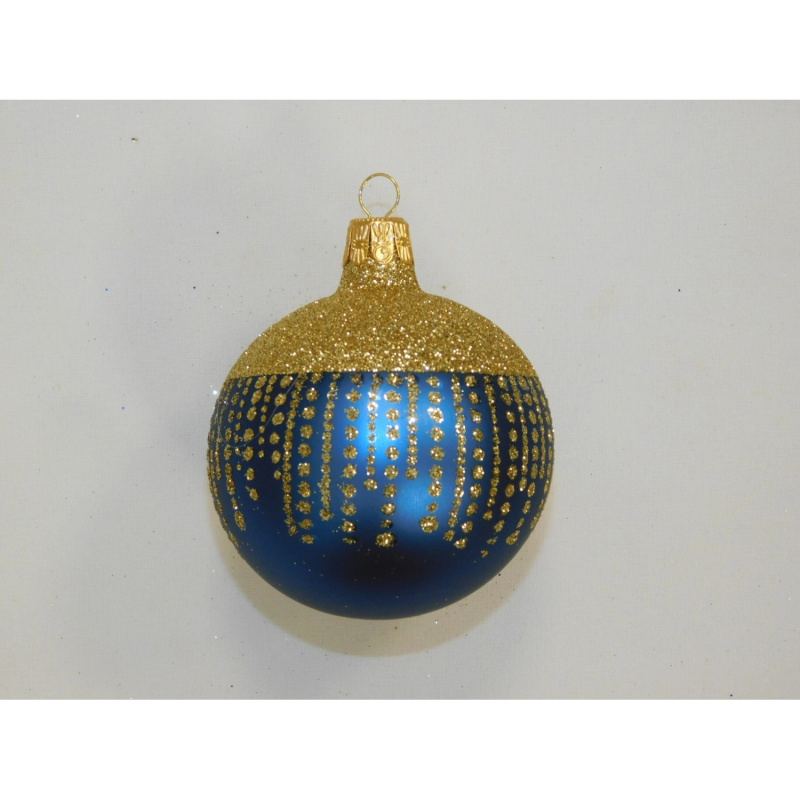 ONREX Vánoční ozdoba skleněná koule modrá tečky pr. 7 cm