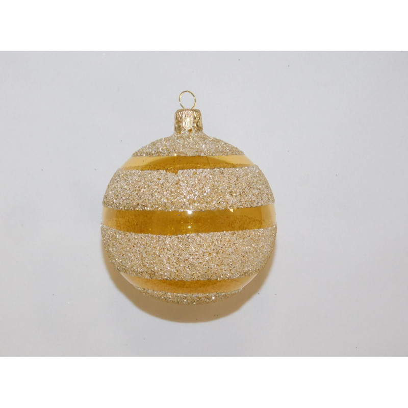 ONREX Vánoční ozdoba skleněná koule zlatá proužky pr. 8 cm