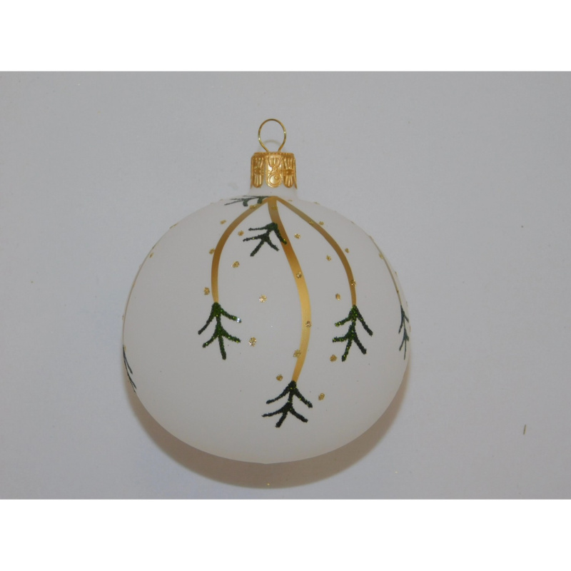 ONREX Vánoční ozdoba skleněná koule bílá/zlatá větvičky pr. 8 cm