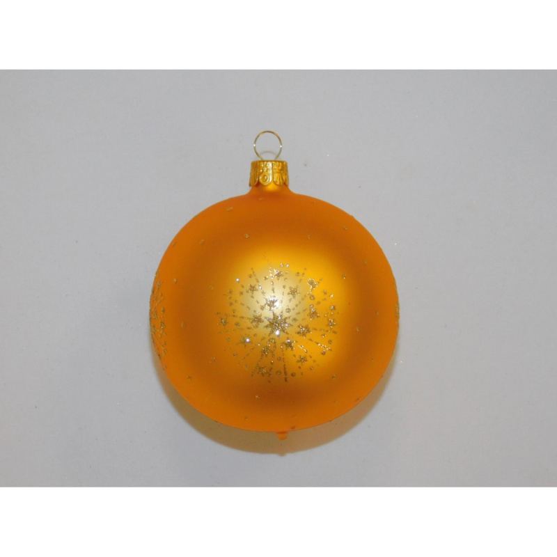 ONREX Vánoční ozdoba skleněná koule zlatá/oranžová hvězdičky pr. 8 cm