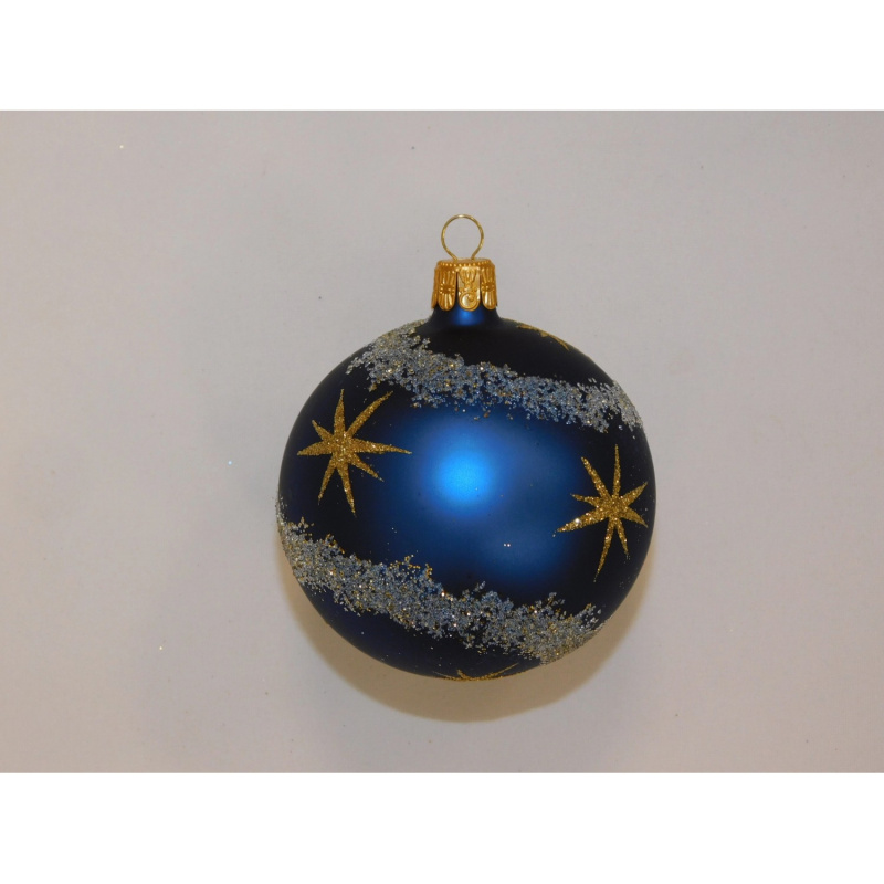 ONREX Vánoční ozdoba skleněná koule modrá/zlatá/bílá hvězdičky pr. 8 cm