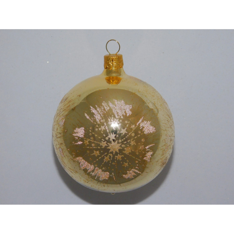 ONREX Vánoční ozdoba skleněná koule zlatá/bílá hvězdičky pr. 8 cm