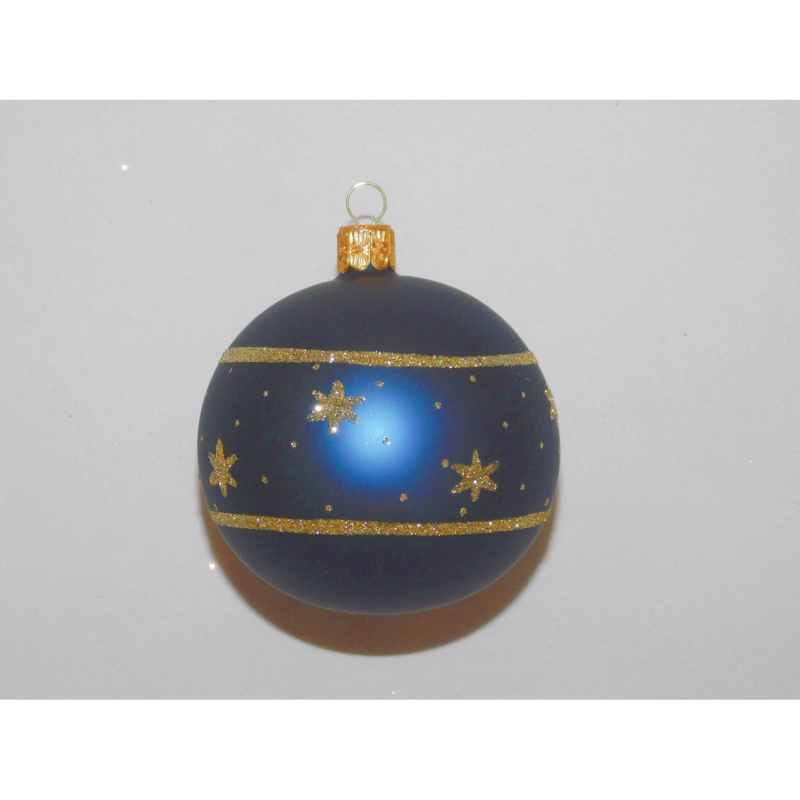 ONREX Vánoční ozdoba skleněná koule modrá/zlatá hvězdičky, pruhy pr. 8 cm