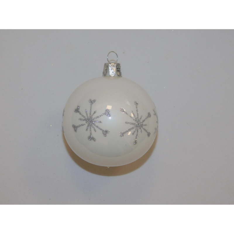 ONREX Vánoční ozdoba skleněná koule bílá vločky pr. 7 cm