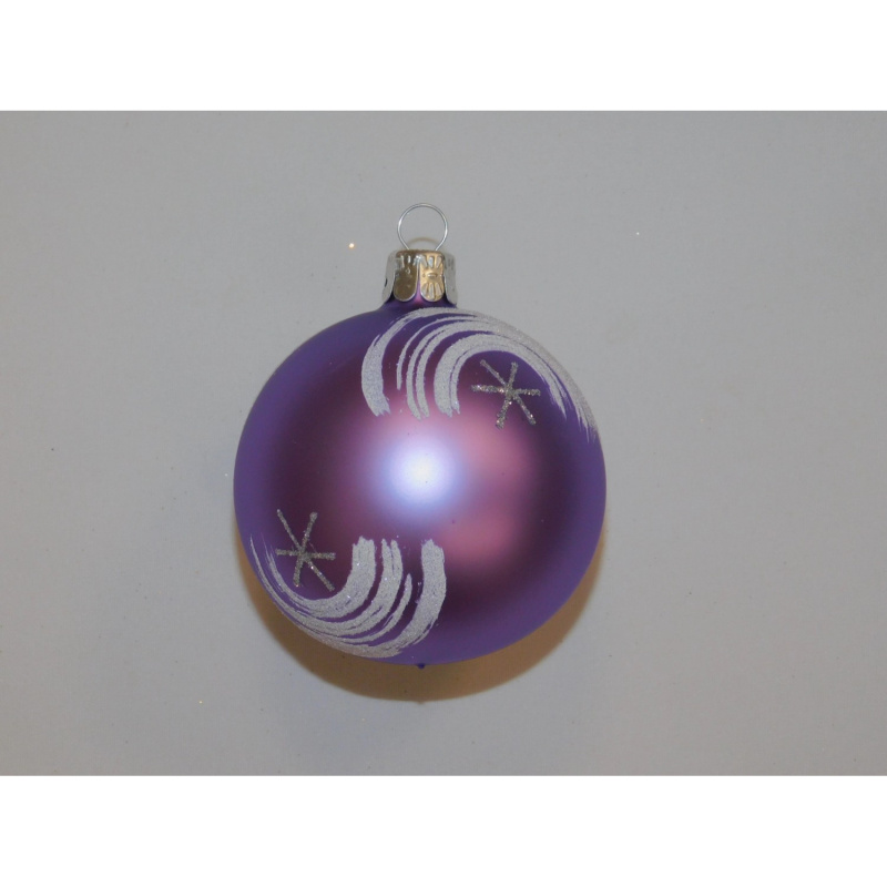 ONREX Vánoční ozdoba skleněná koule fialová hvězdičky pr. 7 cm