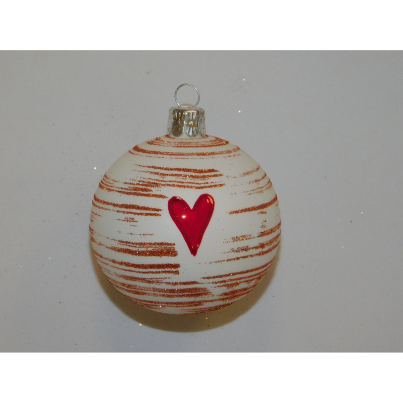 ONREX Vánoční ozdoba skleněná koule bílá srdíčko pr. 7 cm
