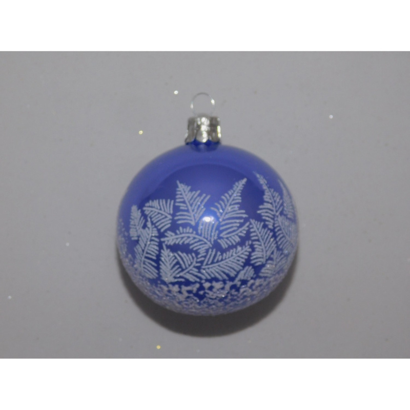 ONREX Vánoční ozdoba skleněná koule fialová/bílá větvičky pr. 7 cm