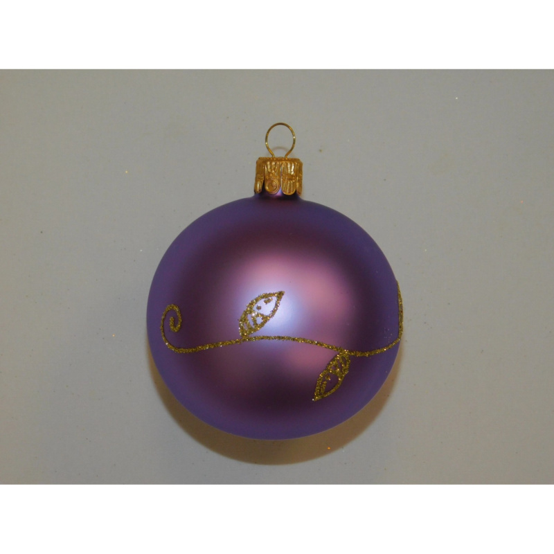 ONREX Vánoční ozdoba skleněná koule fialová lístky pr. 7 cm