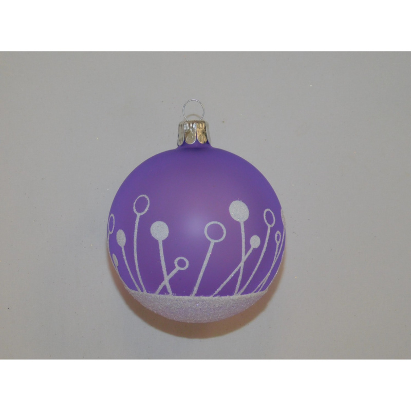 ONREX Vánoční ozdoba skleněná koule fialová větvičky pr. 7 cm