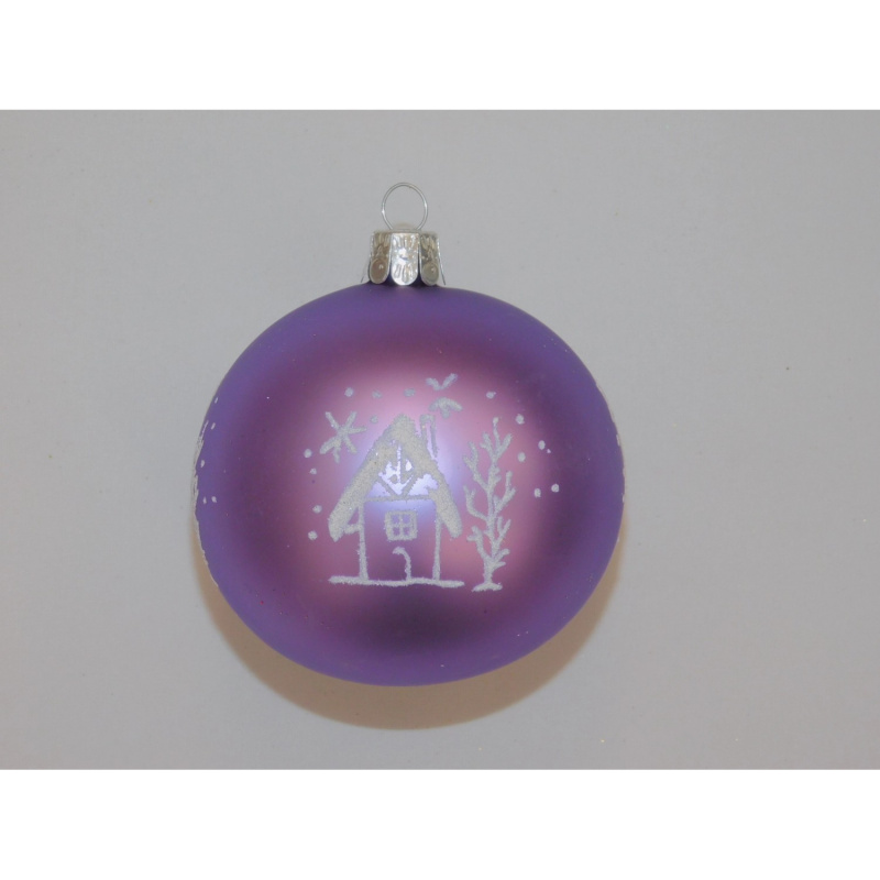 ONREX Vánoční ozdoba skleněná koule fialová domečky pr. 8 cm