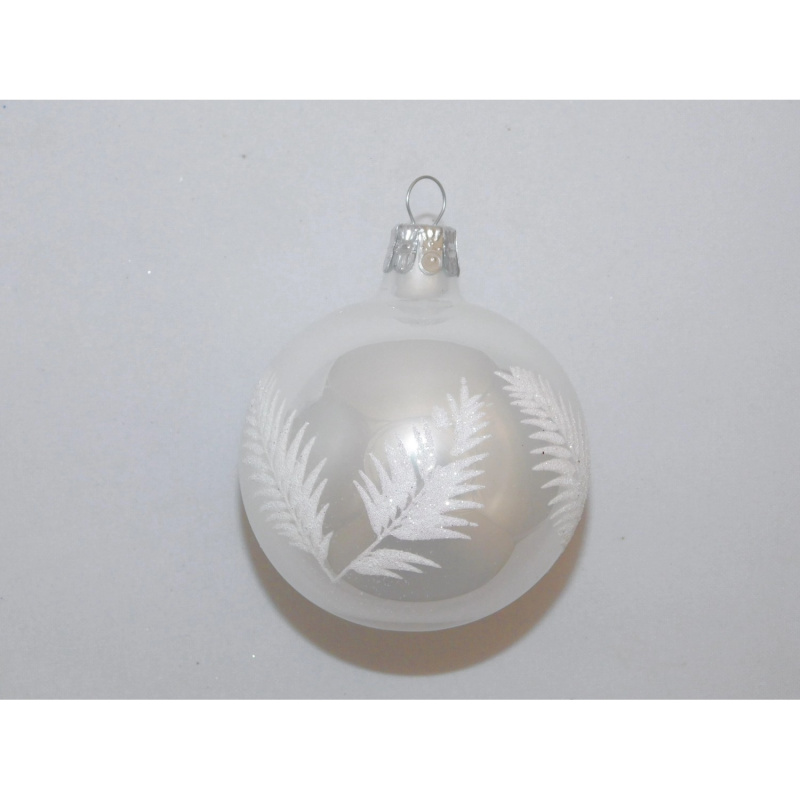 ONREX Vánoční ozdoba skleněná koule bílá větvičky pr. 8 cm