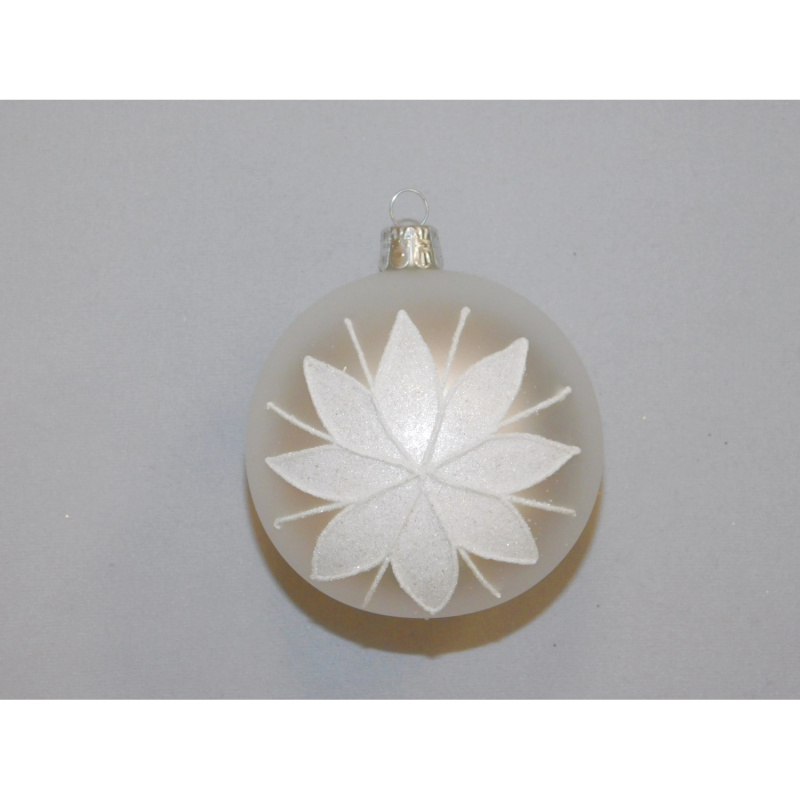 ONREX Vánoční ozdoba skleněná koule bílá květ pr. 8 cm