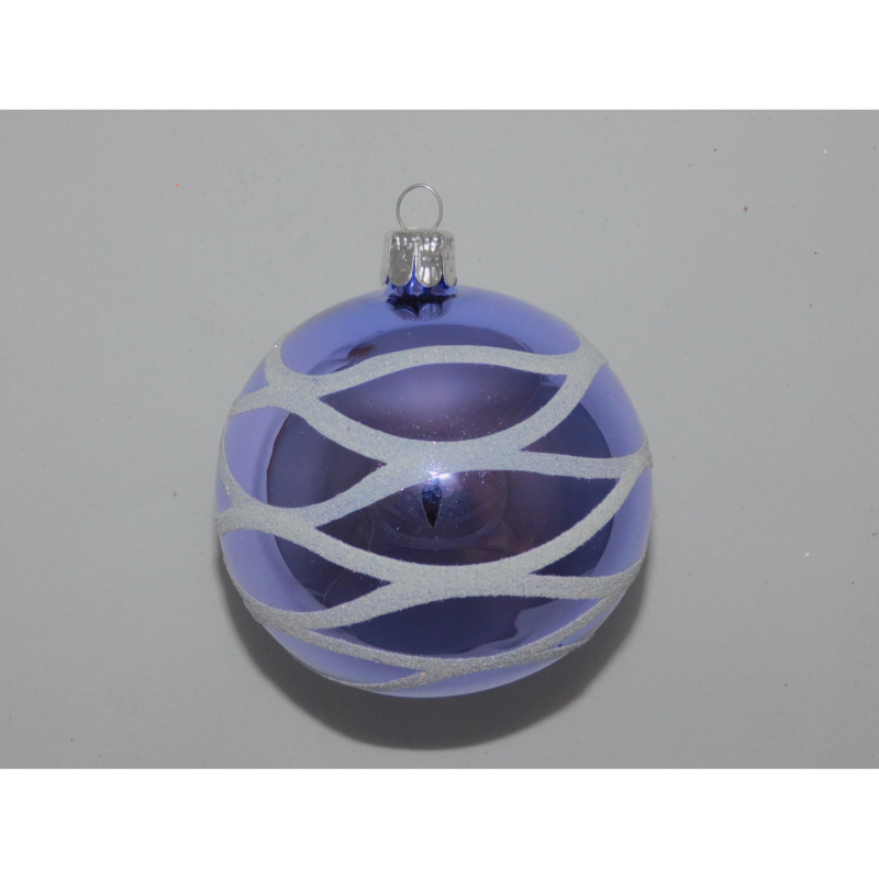 ONREX Vánoční ozdoba skleněná koule fialová proužky pr. 8 cm