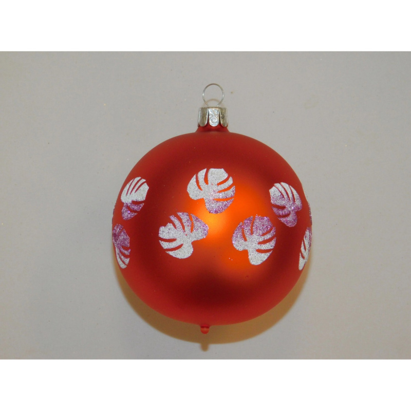 ONREX Vánoční ozdoba skleněná koule oranžová lístky pr. 8 cm