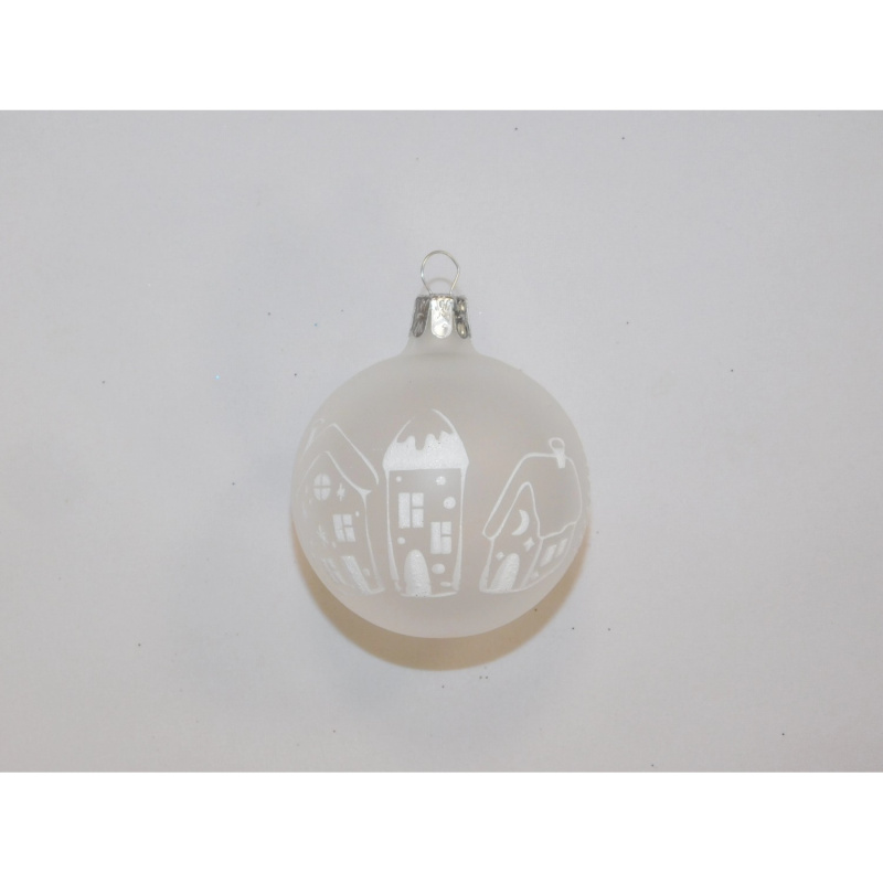 ONREX Vánoční ozdoba skleněná koule transparentní vesnice pr. 8 cm