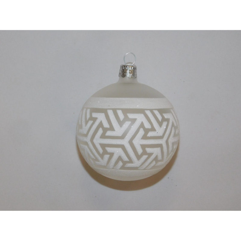 ONREX Vánoční ozdoba skleněná koule bílá ornament pr. 8 cm