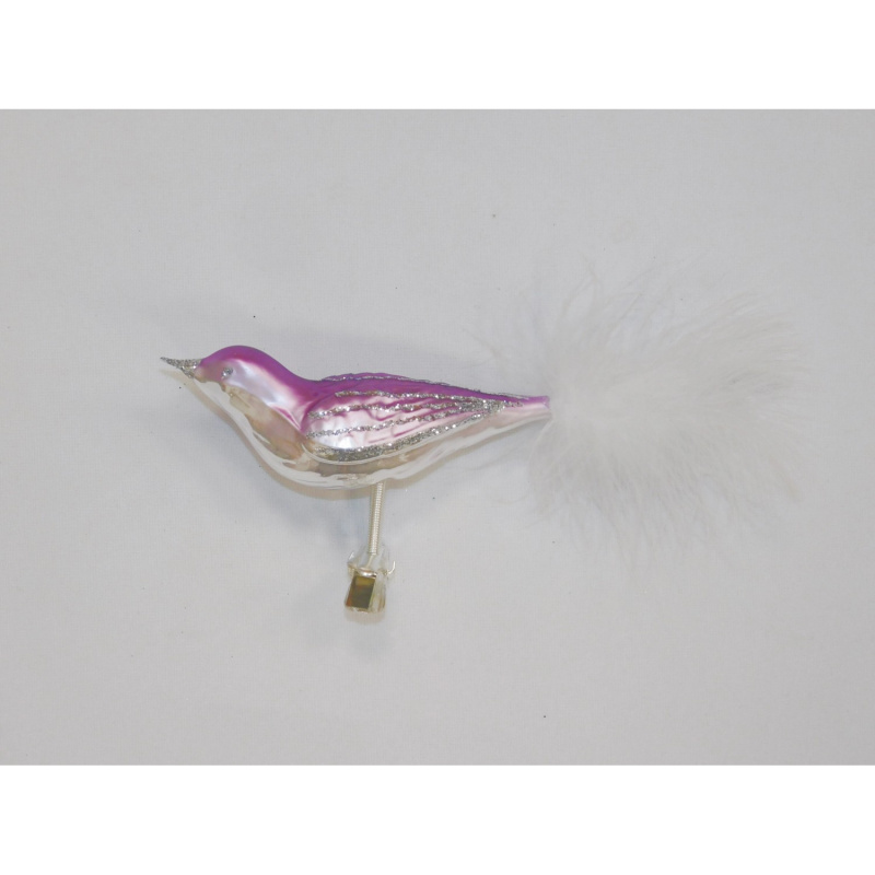 ONREX Vánoční ozdoba skleněná ptáček fialový 12 cm